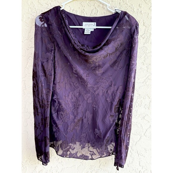 Adrianna Papell Women’s Purple Cowl Neck Silk Blend Lined Sheer Blouse Sz 10 - Picture 5 of 10